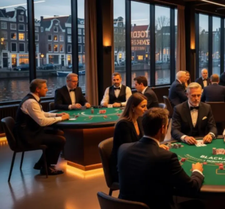 Blackjack toernooiavond met deelnemers rond de tafel