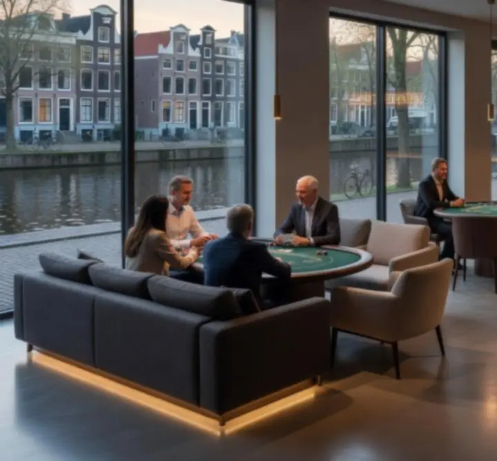 Ontspannen pokeratmosfeer met spelers aan een live tafel