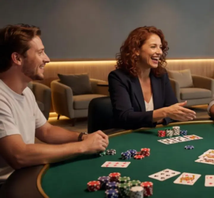 Spelers in actie tijdens een sociale pokeren blackjack-ervaring