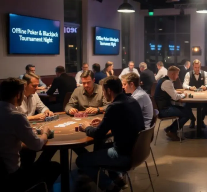 Sfeervolle toernooizaal in Nederland met poker- en blackjacktafels